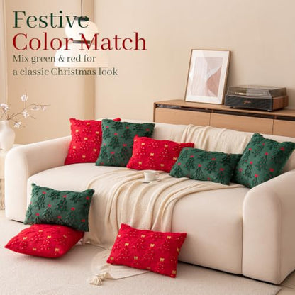 Warmstar Christmas Tree Throw Pillow Covers Set of 2 - Green Bow 20x20 Inches