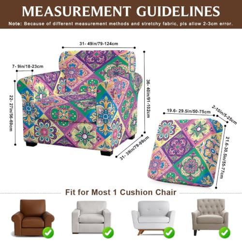 Boho Floral Mandala Sofa Chair Cover Set with Elastic Bottom - 2 Pcs