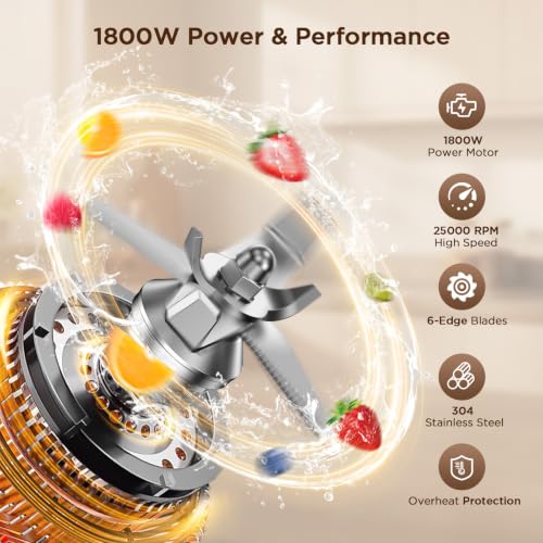 Black 1800W Countertop Blender with 70oz BPA-Free Pitcher, Multiple Presets