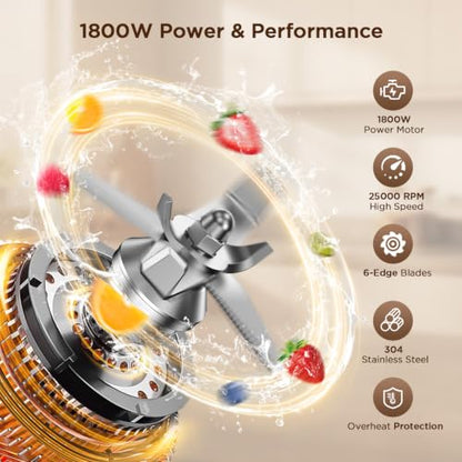 Black 1800W Countertop Blender with 70oz BPA-Free Pitcher, Multiple Presets