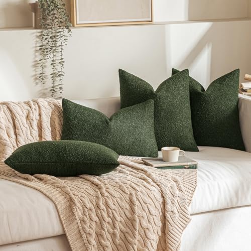 20x20 Dark Green Boucle Throw Pillow Cover Set - Pack of 2