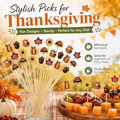 Fall Cocktail Picks Set - 100 Autumn-themed Skewers for Thanksgiving & Parties