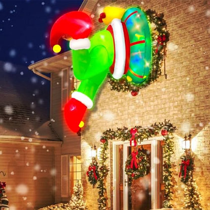 4Ft Christmas Inflatable Outdoor Decorations with LED Lights - Grinch Wreath & Window Breakout