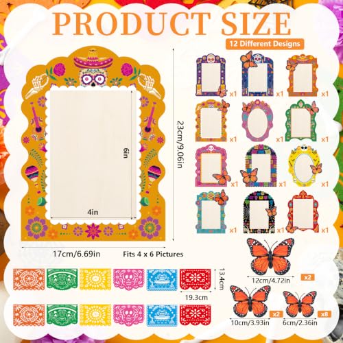 36pcs Dia De Los Muertos Irregular Shape Picture Frame Kit with Butterfly & Papel Picado