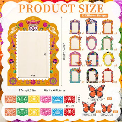 36pcs Dia De Los Muertos Irregular Shape Picture Frame Kit with Butterfly & Papel Picado