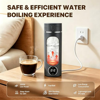 Portable Electric Travel Kettle 6 Temp Settings 304 Stainless Steel 450ml Grey