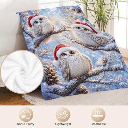 Christmas Owl Throw Blanket - Cute Owls Gift for Boys and Girls 50x40 Inches
