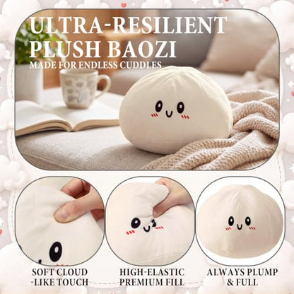 8.5-Inch Plush Dumpling Stress Relief Pillow - Funny Squeeze Toy, White