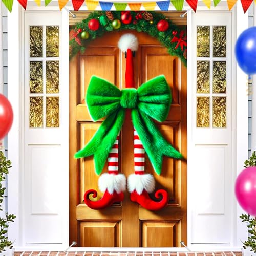 Christmas Elf Legs Door Cover - Whimsical Holiday Seasonal Decor 35x71 Inches
