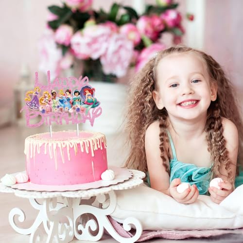 Princess Cake Topper - Pink Glitter Birthday Cake Decoration for Girls