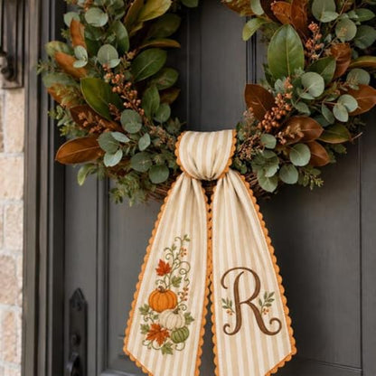 Personalized Pumpkin Wreath Sash Design 3 - Fall Monogram Autumn Decor