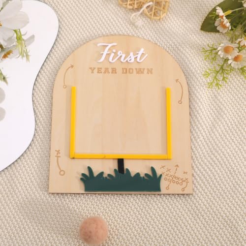 First Year Down Football Footprint Keepsake - Wooden Baby Milestone Gift - Variation Wood1