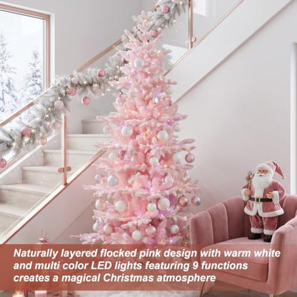 Pink Frostfall Fir 6ft Artificial Christmas Tree - Slim Prelit Xmas Tree with 260 LED Lights