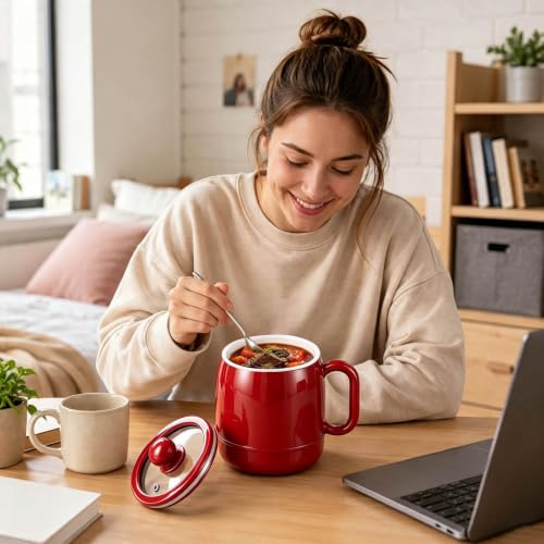 Red 27 Oz Multi-Function Portable Electric Stewing Cup with Timer & Keep Warm
