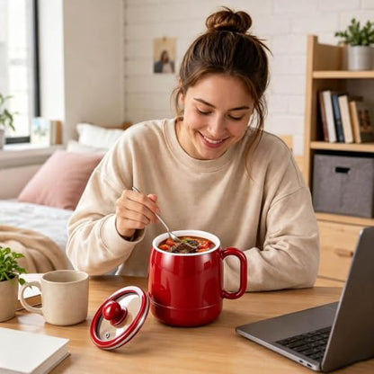 Red 27 Oz Multi-Function Portable Electric Stewing Cup with Timer & Keep Warm
