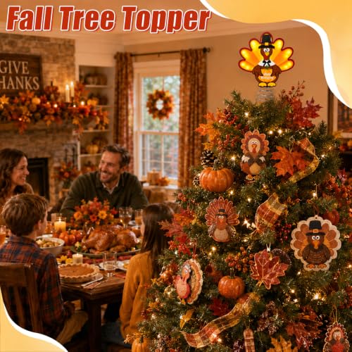 10 Inch LED Thanksgiving Turkey Tree Topper with Pumpkin Design