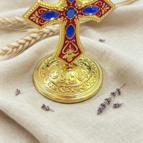 Orthodox Standing Table Cross with Enamel & Rhinestone - Religious Decor