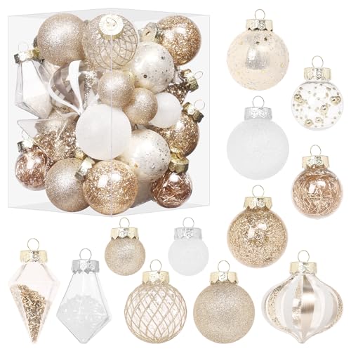 34PCS Champagne White Christmas Tree Ornaments Set - Holiday Decorations