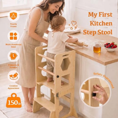 4-in-1 Toddler Standing Tower with Blackboard and Safety Bar - Kids Learning Stool