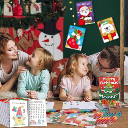 Christmas Mini Activity Books with Crayons Set - 24 Pack for Kids
