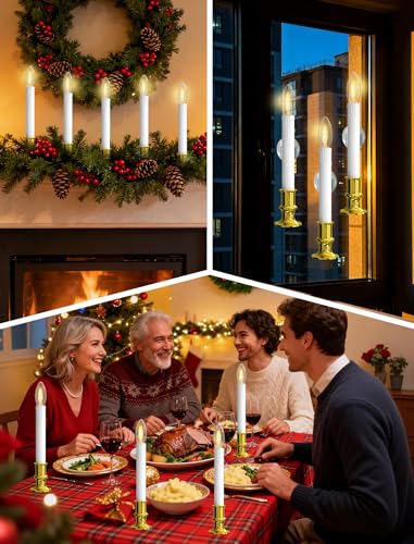 BO-Gold 4 Pack Christmas Window Candle Lamps with Timer & LED Bulbs