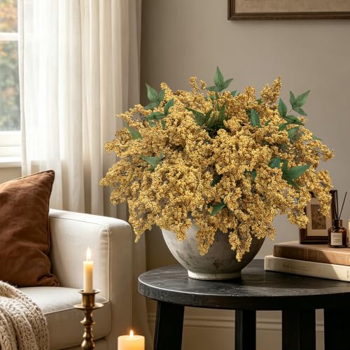 Artificial Nandina Berry Stem - Yellow 4 Pack, Faux Flowers for Decor