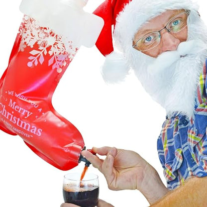 Holiday Stocking Wine Dispenser Bag 2.0 - Festive Drink Holder - Red/White - Variation 1