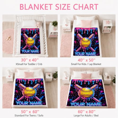 Personalized Softball Blanket for Girls - Yellow Custom Throw Blanket