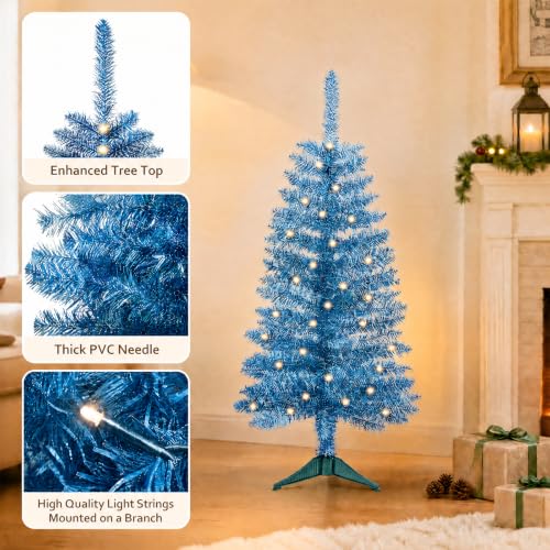Blue 4ft Artificial Christmas Tree with Lights - Manlatini