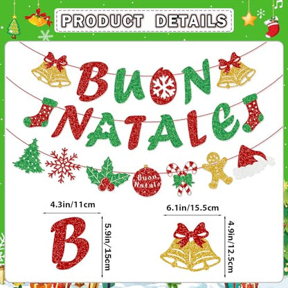Italian Christmas Banner & Garland Set - Buon Natale Holiday Decorations