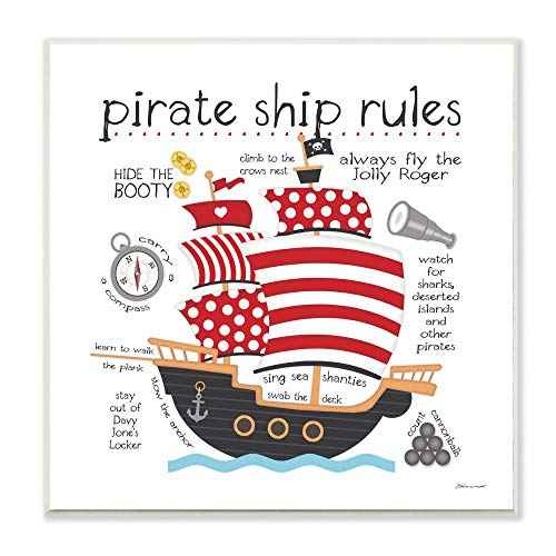 Stupell Home D?cor Pirate Ship Rules Wall Plaque Art, 12 x 0.5 x 12, Proudly Made in USA