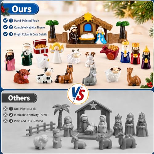 Nativity Advent Calendar with Resin Figures - 24 Day Christmas Scene Set