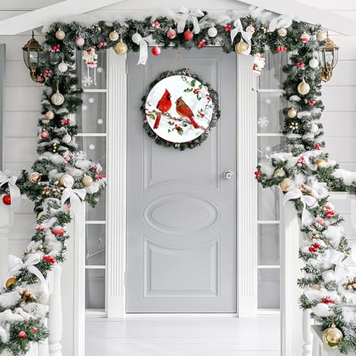 Winter Cardinal Wooden Door Sign - Holiday Wall Decor for Indoor & Outdoor Use