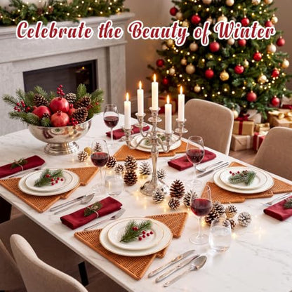 Brown Christmas Tree Placemats Set of 4 - Rattan Woven Holiday Table Decor