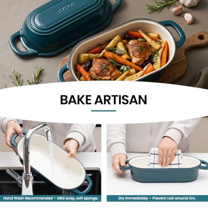 Oval Enamel Cast Iron Bread Oven - Teal 15-Inch Baguette & Artisan Loaf
