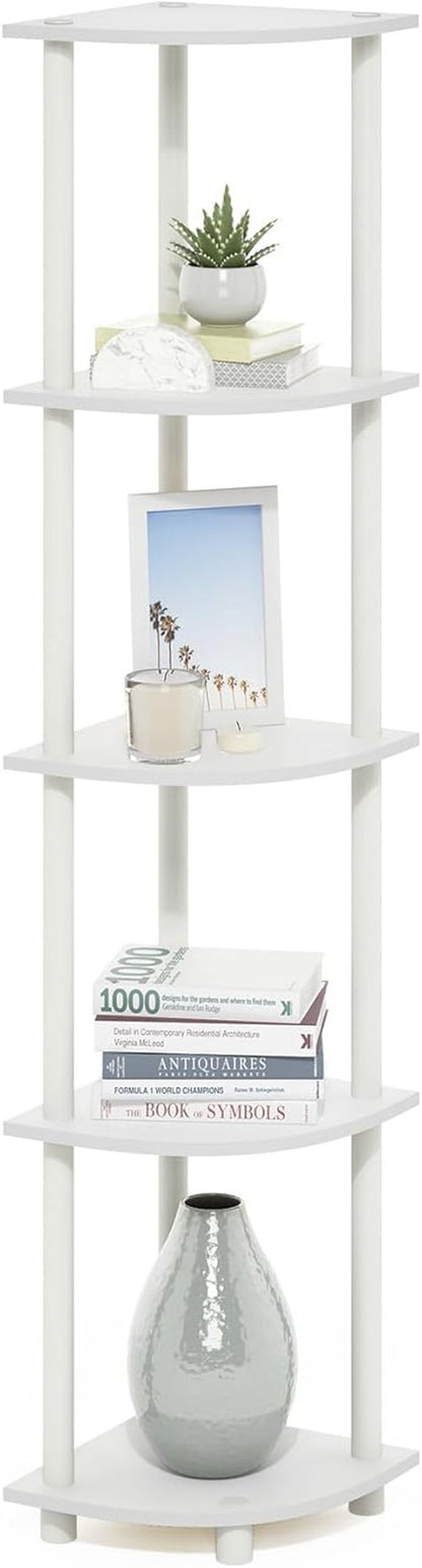 Furinno Turn-N-Tube Corner Shelf - 5-Tier Open Storage Bookshelf for Home Office & Living Room - White