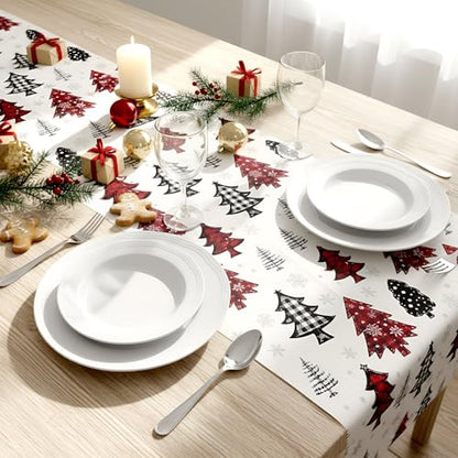 Christmas Table Runner with Xmas Tree Pattern - Buffalo Plaid, 14 x 108 inches, 6 Pack - Holiday Party Decor