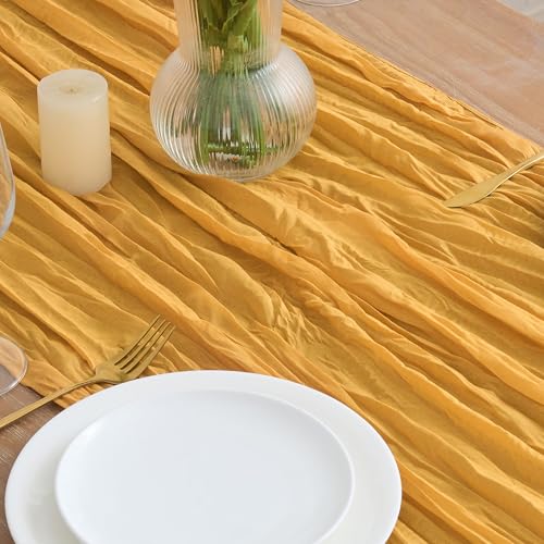 2 Pack Gold Yellow Cheesecloth Table Runners - Fall Boho Rustic Decor, 10FT