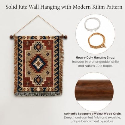 Adjustable Walnut Finish Wood Poster Hanger - 12-40 Inches Tapestry Rod with Rope