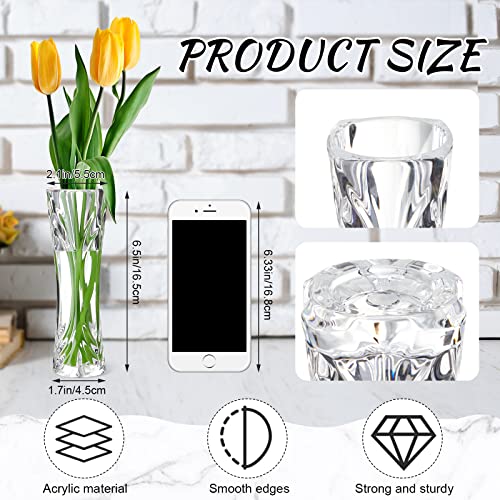 Stylish 12 Pack Acrylic Bud Vases - Clear Small Flower Vase 2.17 x 6.54 Inch for Centerpiece & Home Decor