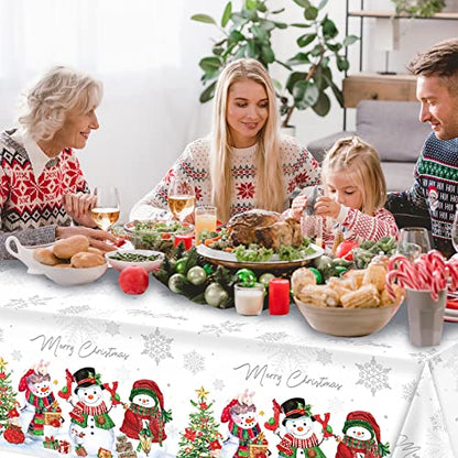 12 Pack Christmas Snowman Tablecloths - Waterproof Plastic Holiday Decor 54x108 Inches