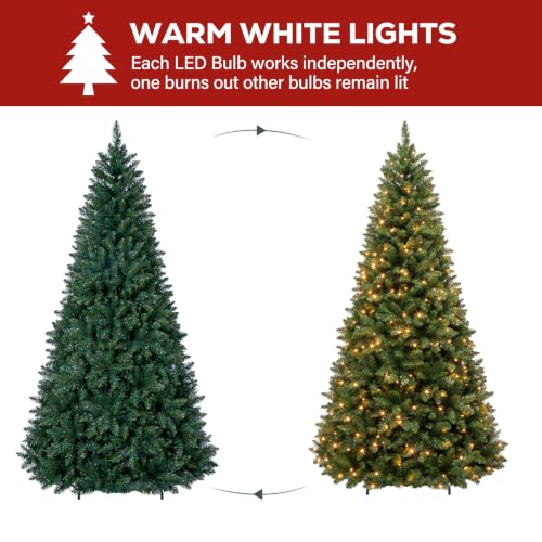 Green 7ft Prelit Artificial Christmas Tree with 300 Warm White LEDs - Hinged Design