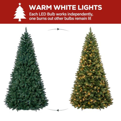 Green 7ft Prelit Artificial Christmas Tree with 300 Warm White LEDs - Hinged Design