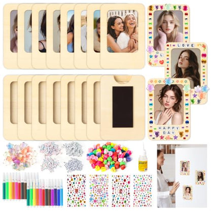 Magnetic Wooden Picture Frame Set for Crafts - 16 Pack DIY Photo Display