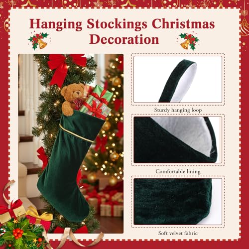Dark Green Velvet Christmas Stockings Set of 4 - 18 Inch Holiday Decor