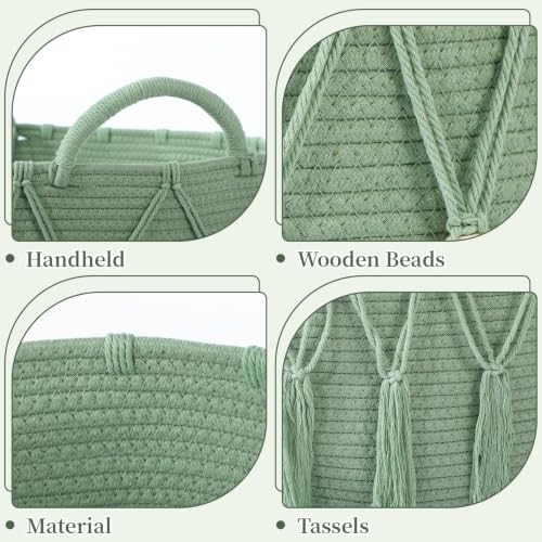Leinuosen Sage Green Boho Blanket Basket 20 x 13 Inch Storage Organizer