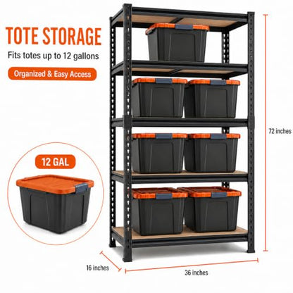 36-Inch Garage Shelving Rack - 2200 LBS Capacity, Deep 16" 5-Tier Storage