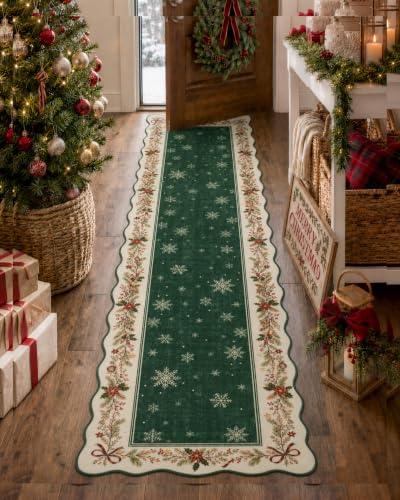 Christmas Hallway Runner Rug 2x8 Green Washable Holiday Entryway Floor Mat - Variation of THIS listing: 2' x 8' Green