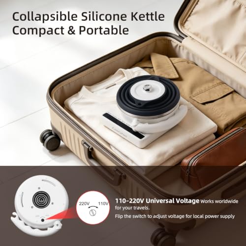 Food Grade Silicone Travel Kettle with Temperature Control - Black, 0.55L