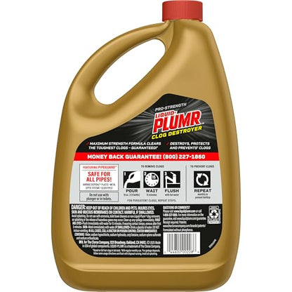 Clorox Liquid-Plumr Pro-Strength Clog Destroyer, Liquid Drain Cleaner, 80 Fluid Ounces (Package May Vary)